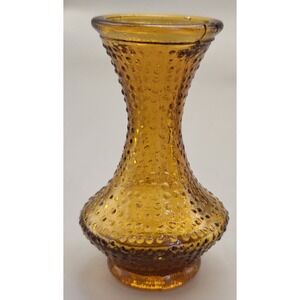 Vintage Miniature Vase Amber Glass  Hobnail Textured - Taiwan  1960's